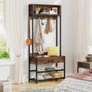 Axyaa Hall Tree Coat Rack Shoe Bench Hutch Industrial Vintage Organizer Entryway