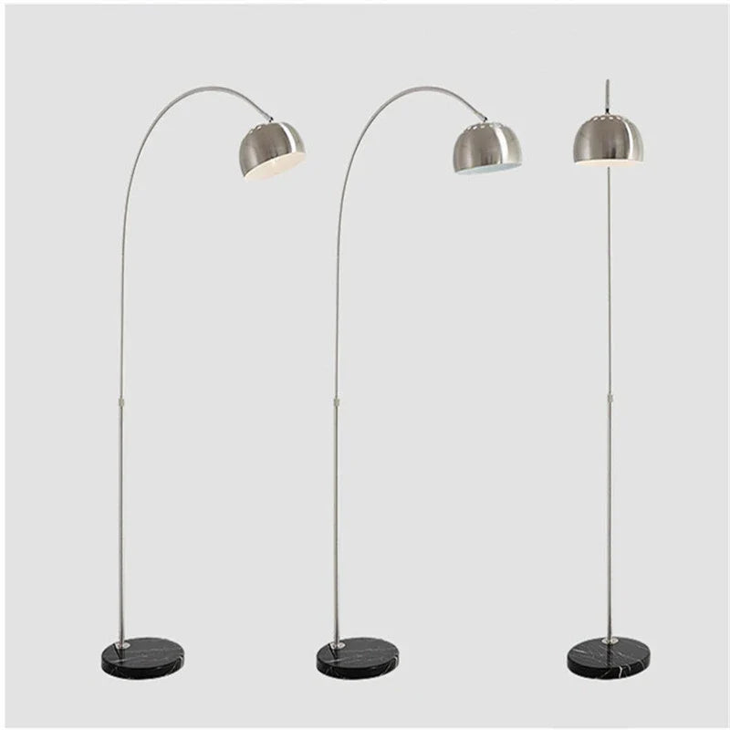 Axyaa Nordic Marble Arc Floor Lamp Silver Wood Finish