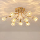 Axyaa Dendritic Crystal Ceiling Lamp with Glass Flower Shade and LED Chandelier