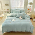 Axyaa Embroidered Waffle Cotton Queen Bedding Set with Sheets & Pillowcases