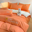 Axyaa Washed Cotton Bedding Set 4 Piece Solid Comforter Cover Fitted/Flat Sheet