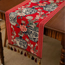 Axyaa Blue & White Porcelain Jacquard Table Runner with Tassel for Living Room Decor