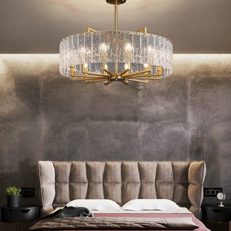 Axyaa Shimmer Glass Chandelier: Luxury LED Lighting Fixture for Stylish Home & Restaurant