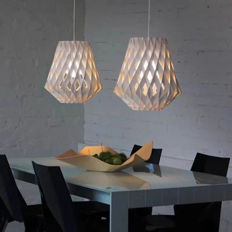 Axyaa Geometric Pendant Lamp: Handmade Wood Light for Dining & Living Room