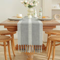 Axyaa Striped Jacquard Table Runner with Tassels for Elegant Home Decor
