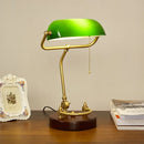 Axyaa Retro Vintage Metal Wood Bank Table Lamp with Green Lampshade