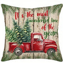 Axyaa Christmas Wreath & Truck Joy Throw Pillow Cover for Sofa, Bedroom, Car