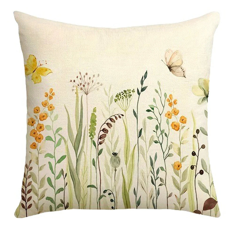 Axyaa Plant Flower Print Pillowcase - Green Polyester Cushion Cover