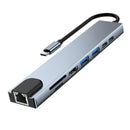 Axyaa 8-in-1 USB C Hub with 4K HDMI, RJ45, SD/TF, PD, USB 3.0 - Laptop Dock