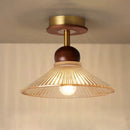 Axyaa Vintage Glass Ceiling Light Metal Wood Fixture Surface Mount Hallway Entryway Kitchen
