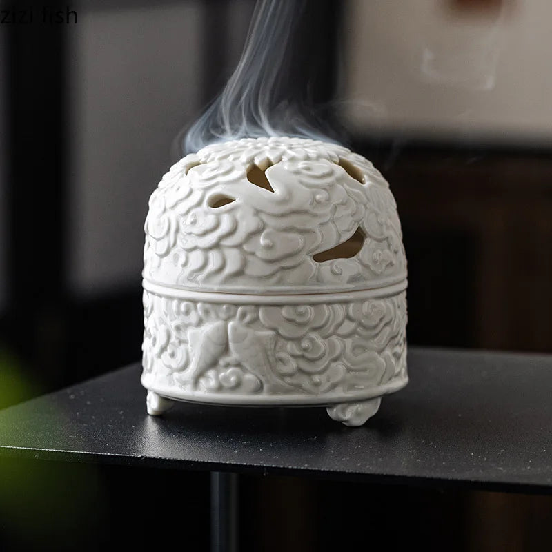 Axya White Ceramic Incense Burner Zen Aromatherapy Stove Household Ornament