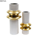 Axyaa Gold-plated Ceramic Vase with Artificial Flowers: Desk Decoration Floral Arrangement