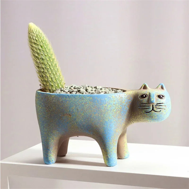 Axyaa Cat Ceramic Flower Pot for Indoor Succulents – Cute Animal Planter