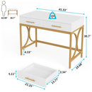 Axyaa 41" Gold Computer Desk 2 Drawers, Modern Writing Office Vanity Table
