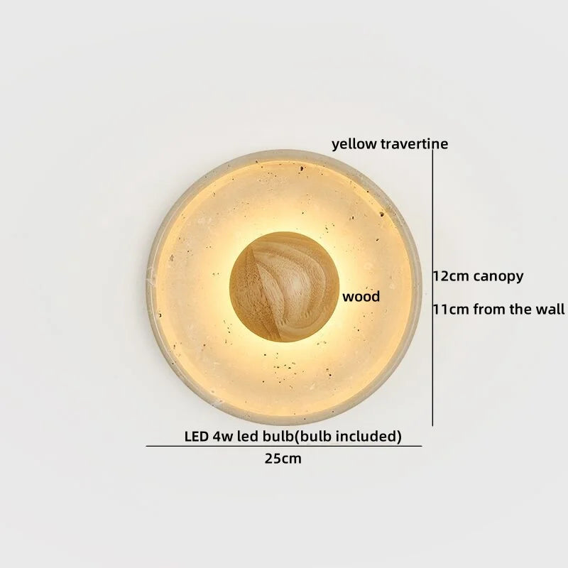 Axyaa Round Yellow Travertine Wall Light - Wabi Sabi Interior Bedside Lamp