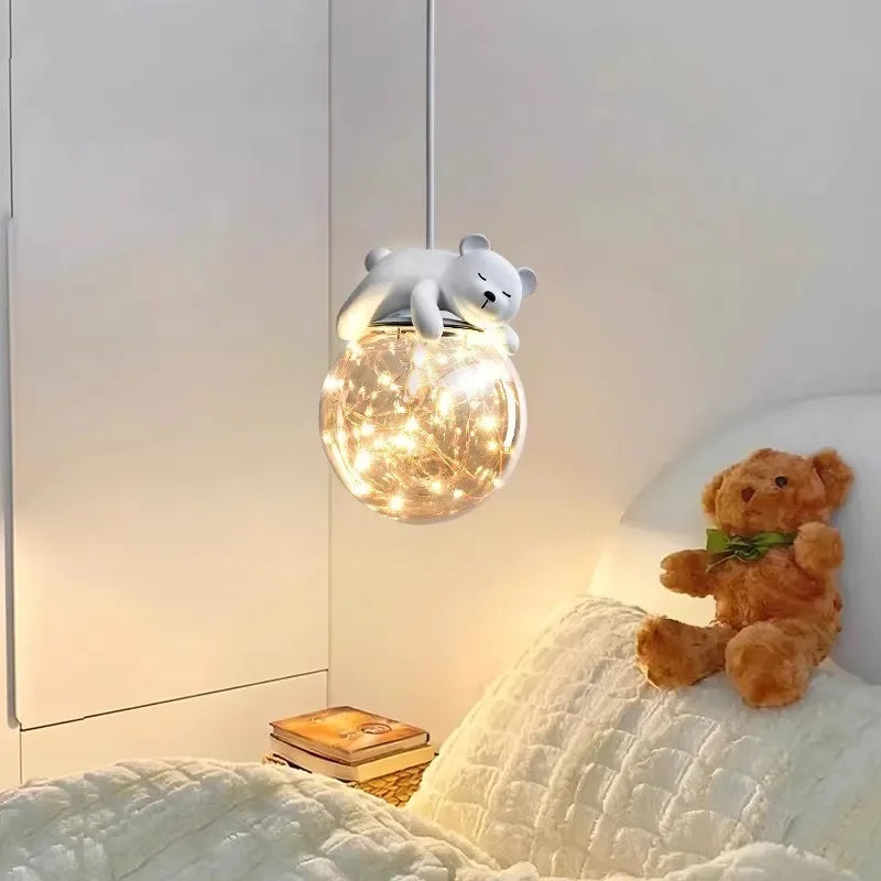 Axyaa White Bear Bunny Pendant Light for Kids Room Decor