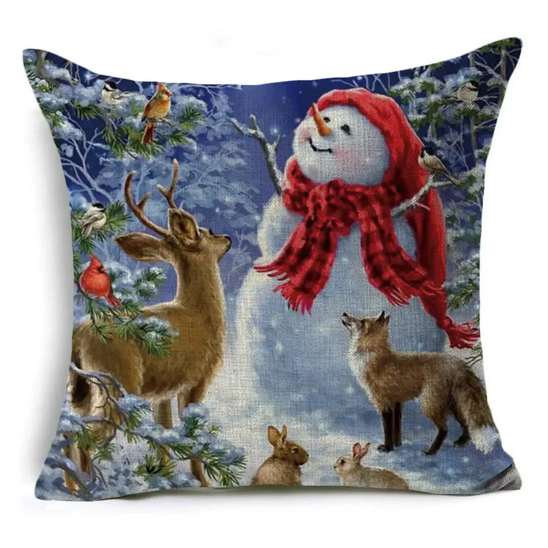 Axyaa Christmas Santa Snowman Pillowcase - Linen Cushion Cover 18*18 inch