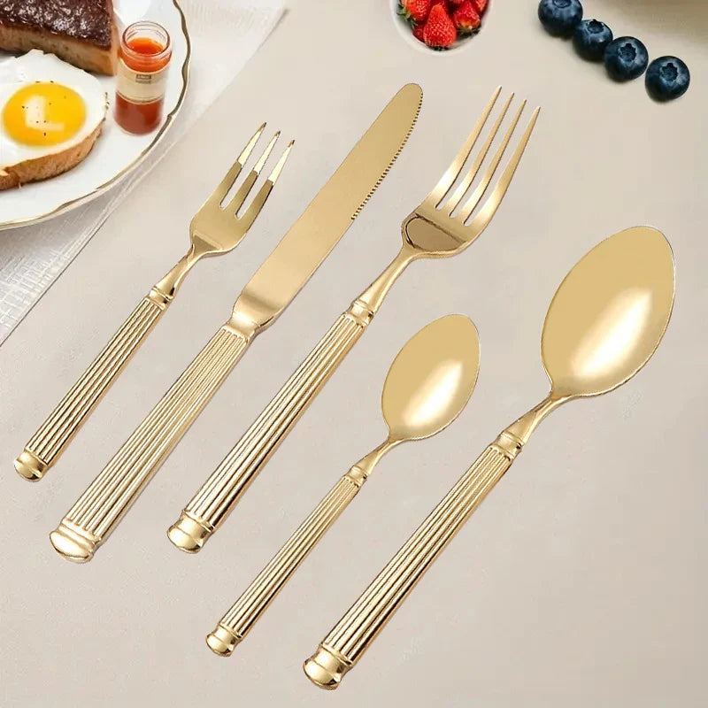 Axyaa Stainless Steel Cutlery Set, 5pcs Steak Fork Knife Spoon for Banquets