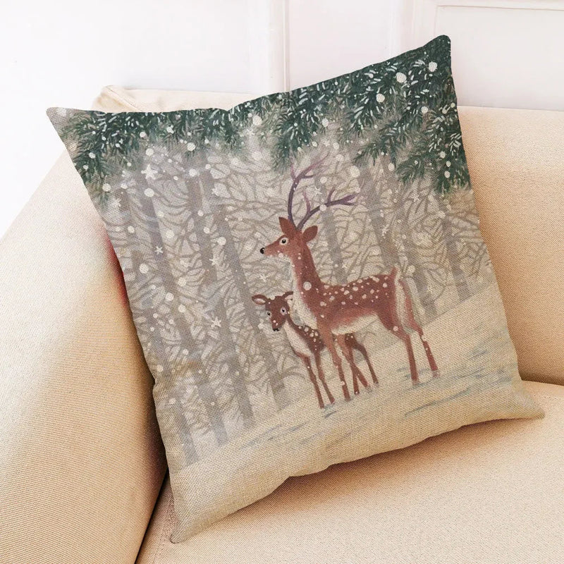 Axyaa Winter Animal Cartoon Linen Pillowcase for Car and Living Room Decor
