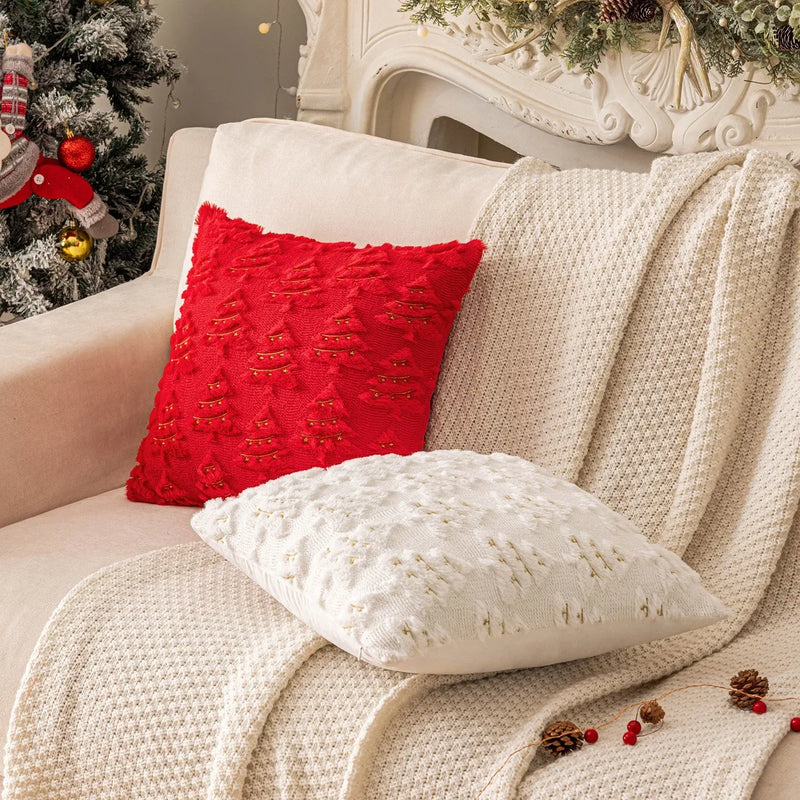 Axyaa Christmas Red 3D Xmas Tree Velvet Pillowcase