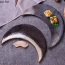 Axyaa Moon Shaped Ceramic Sushi Serving Plate Set for Molecular Cooking