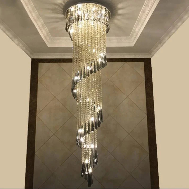 Axyaa Smoky Gray Crystal Chandelier: Modern Luxury Stairway & Corridor Lighting