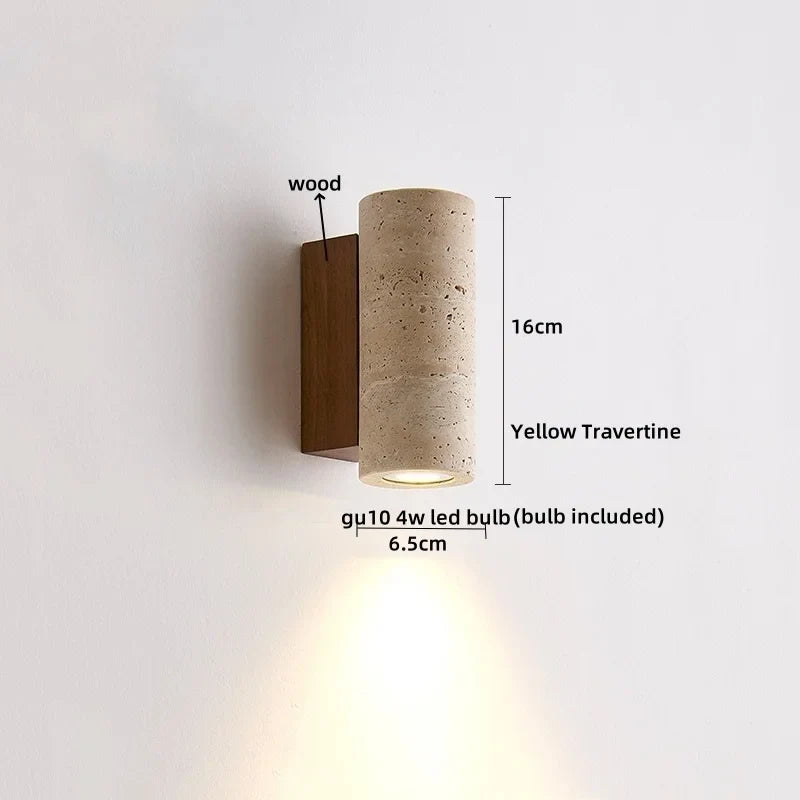 Axyaa Round Yellow Travertine LED Wall Light for Creative Room Decor