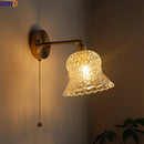 Axyaa Vintage Copper Glass Wall Light with Pull Chain Switch - LED Fixture for Bar, Bedroom, Dining Room