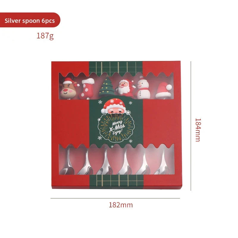 Axyaa Christmas Cutlery Set: Spoon, Fork, Elk Tree Decoration, Dessert Scoop