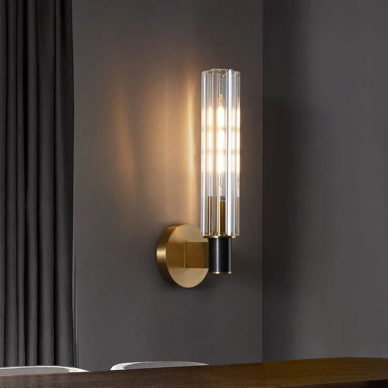 Axyaa Retro Nordic Iron LED Wall Lamp in Golden with Glass Background