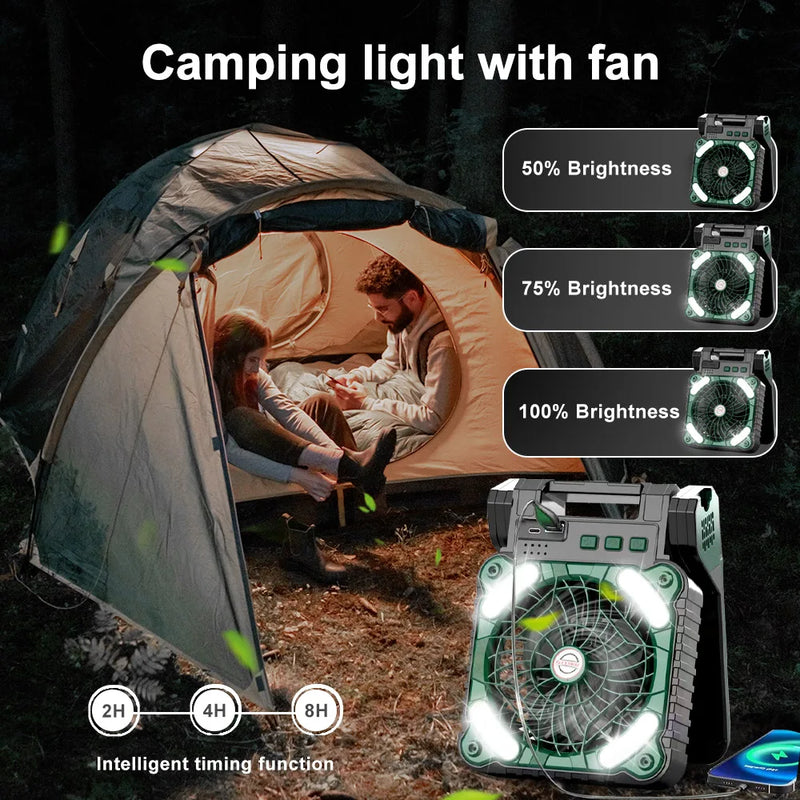 Axyaa Solar Camping Light Fan: Portable Rechargeable Desk Lamp, 4 Speeds