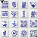 Axyaa Blue Geometric Floral Printed Pillow Case - Soft Cushion Cover