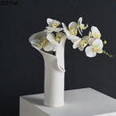 Axyaa Ceramic Petal Vase with Artificial Flowers - Desk Decoration & Home Decor