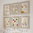Educational Bohemian Wall Art Set by Axyaa: Mix & Match Weather, Shapes, Letters in Neutral Tones