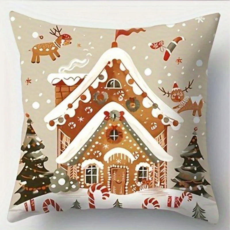 Axyaa Christmas Gingerbread Hut Pillowcase - Festive Sofa Cushion for Holiday Home Decor