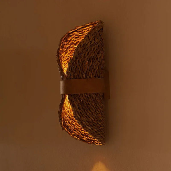 Axyaa Rattan Woven Wall Lamp Hemp Rope Retro Wall Decor Lighting