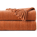 Axyaa Green Plaid Chenille Knit Blanket with Tassels for Bed Couch Décor
