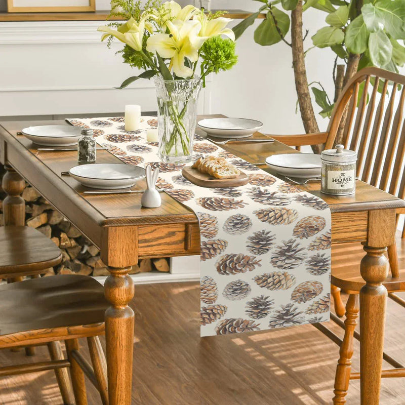 Axyaa Pine Cones Table Runner for Kitchen & Holiday Dining