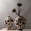 Axyaa Geometric Circles Ceramic Vase: Hand-drawn Flower Arrangement Pot
