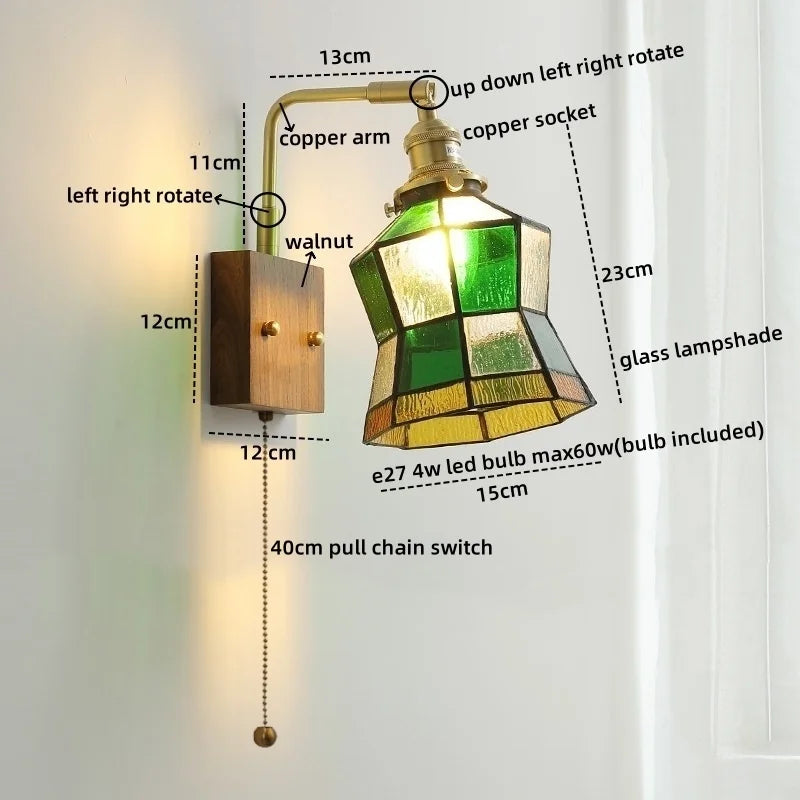 Axyaa Nordic LED Wall Lamps Walnut Glass Stair Light Fixtures for Home Décor