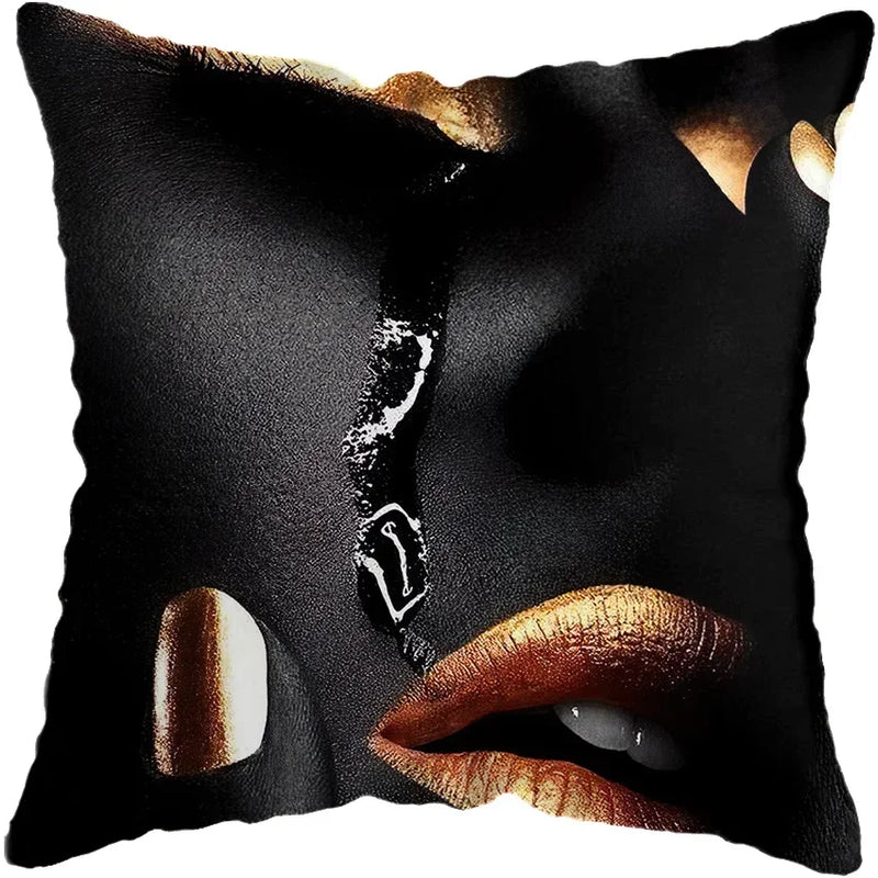 Axyaa Black Gold African Lady Woman Art Deco Pillowcase