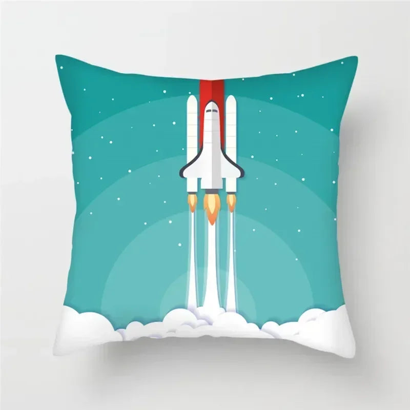 Cartoon Spacecraft Astronaut Rocket Pillowcase for Home Decor - Axyaa