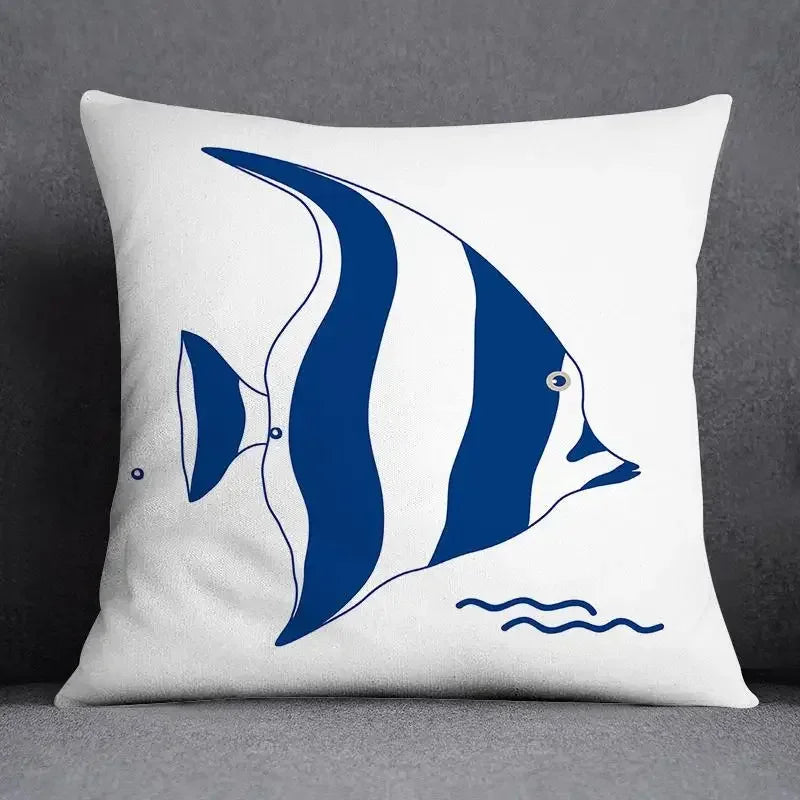 Axyaa Blue Mermaid Sailor Marines Polyester Pillowcase Home Office Decor