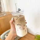 Axyaa Transparent Glass Coffee Cup with Lid and Straw, Heat Resistant Drinkware