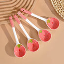 Cute Kawaii Strawberry Ceramic Soup Spoon by Axyaa: Hand Painted Long Handle Kitchen Accessory