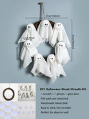 Axyaa Halloween Ghost Wreath: Cute White Fabric Ghosts & Rattan Design