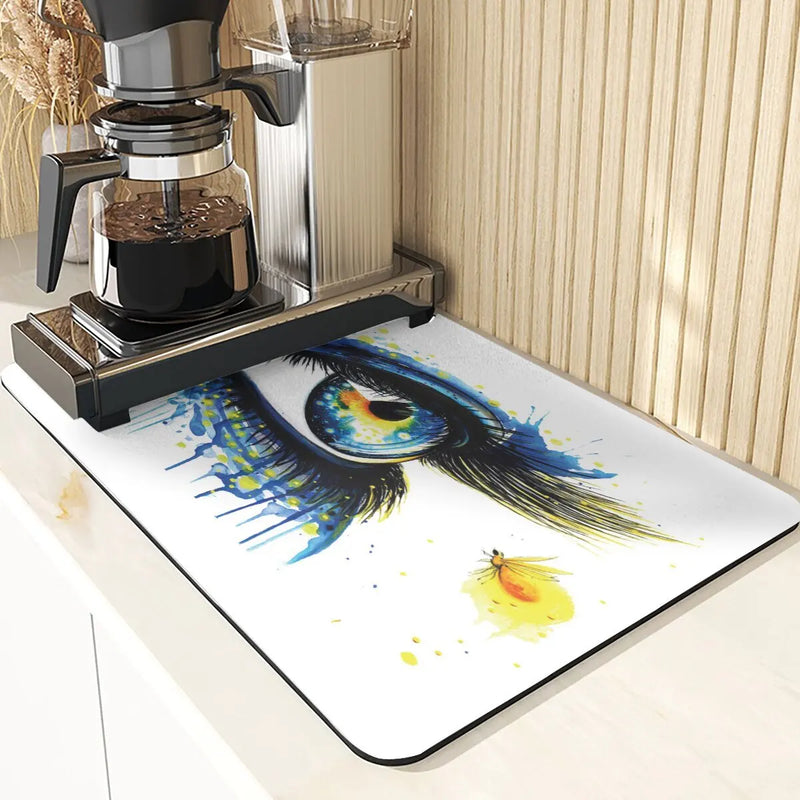 Eye Print Watercolor Style Absorbent Drying Mat & Coasters Set by Axyaa