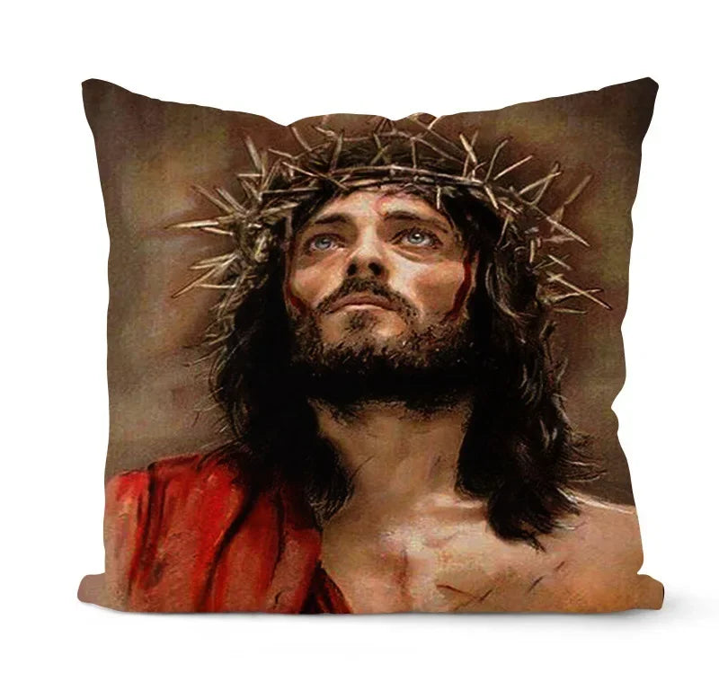 Retro Oil Painting Christmas Pillowcase - Axyaa Nativity Cushions Case Jesus Christ Print Throw Pillows Case