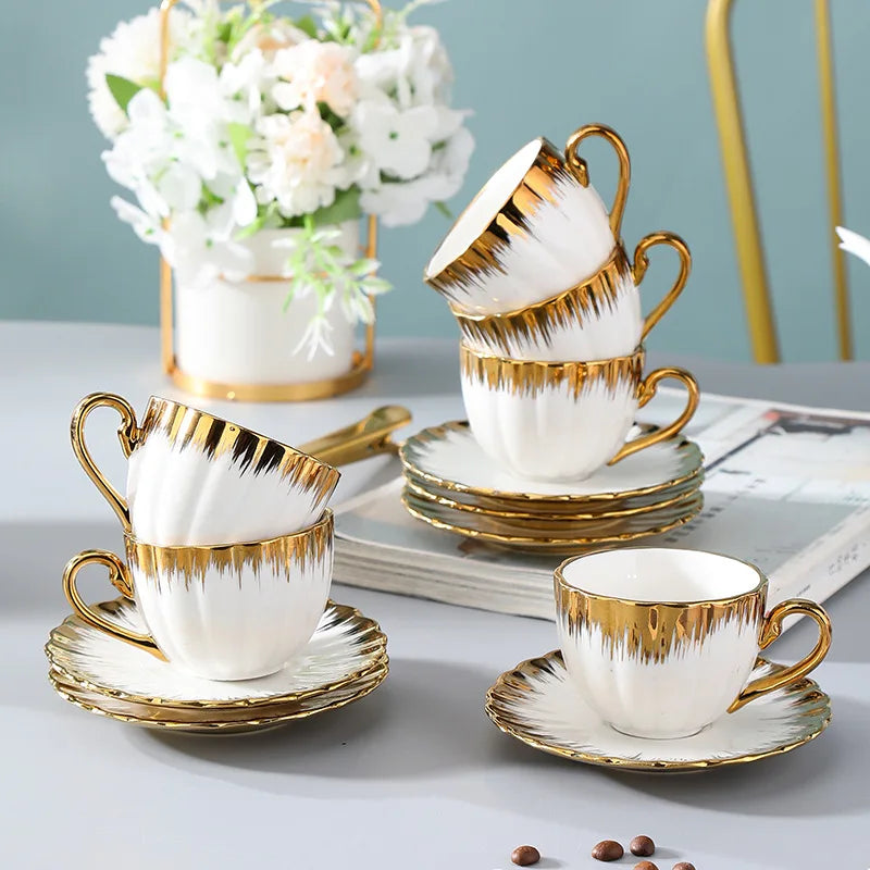 Axya Luxury Gold Coffee Cup and Saucer Set for 6 - Gift Ready