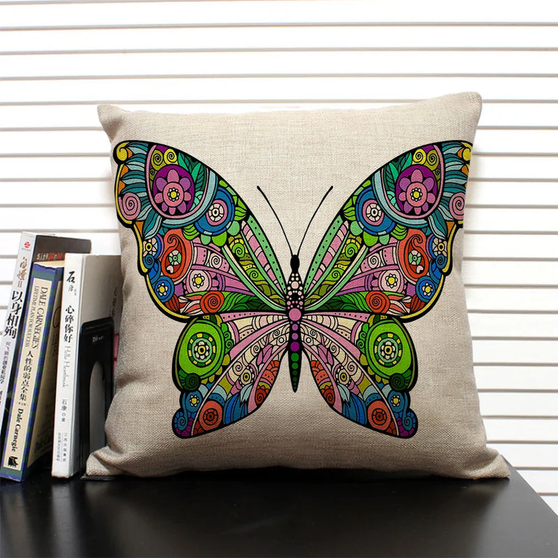 Axyaa Butterfly Linen Cushion Cover - Home Decor Pillowcase for All Seasons